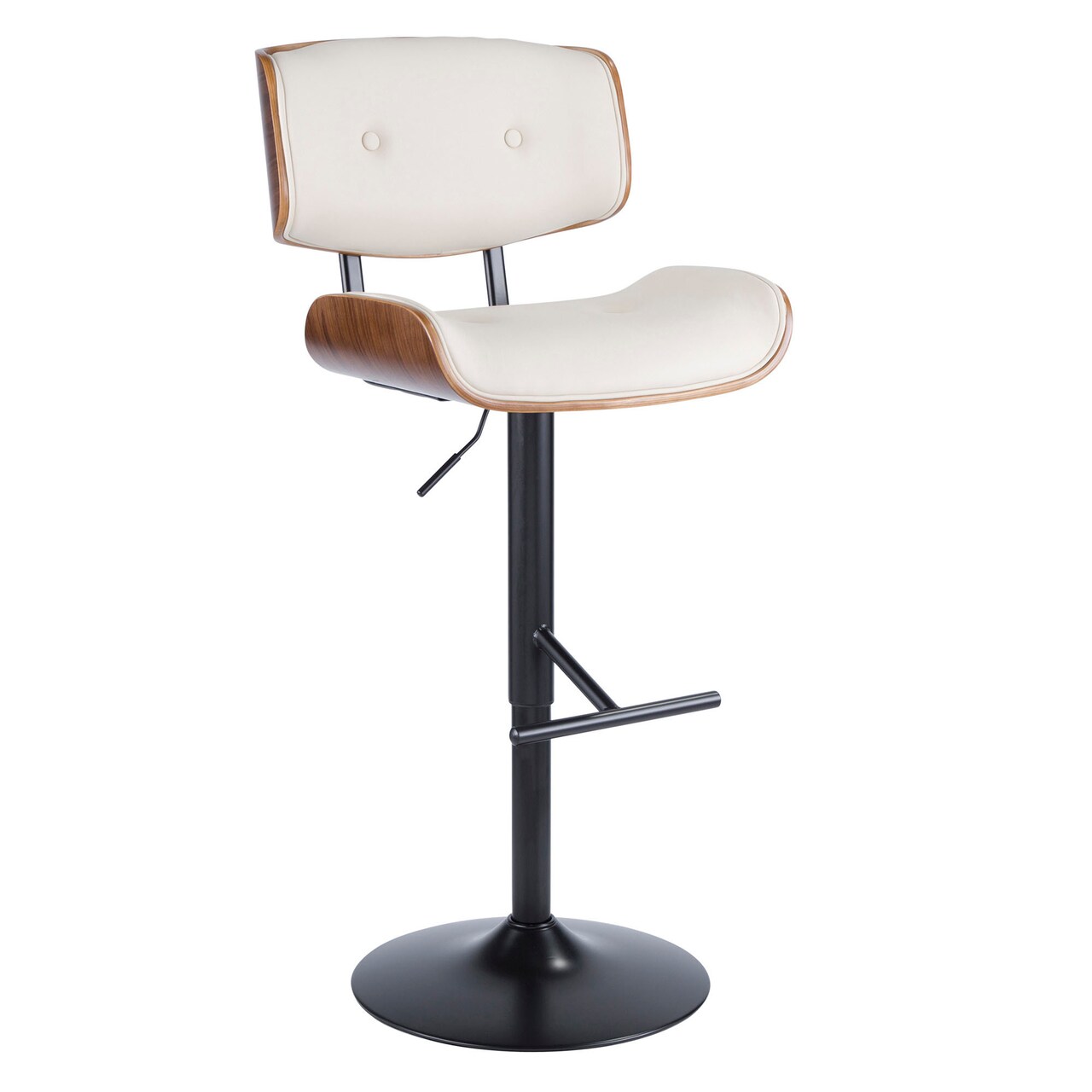 Lombardi Mid-Century Modern Adjustable Barstool in Walnut with Faux Leather